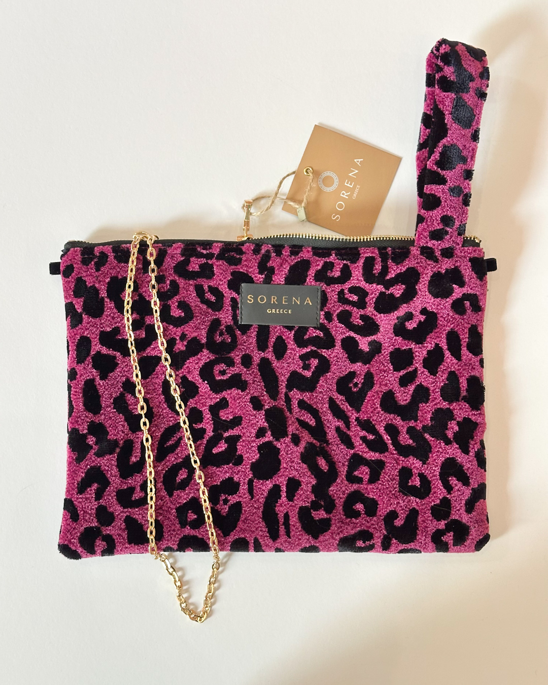 Animal velvet magenta clutch
